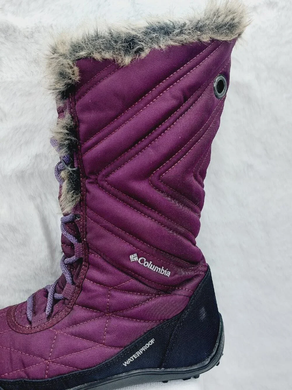 Columbia Women's Purple Minx Mid III Puff Faux Fur Winter Snow Boots Size 6.5